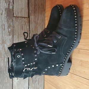 Sam Edelman Boots Combat Moto Jennifer Suede Black Lace Size 9 New